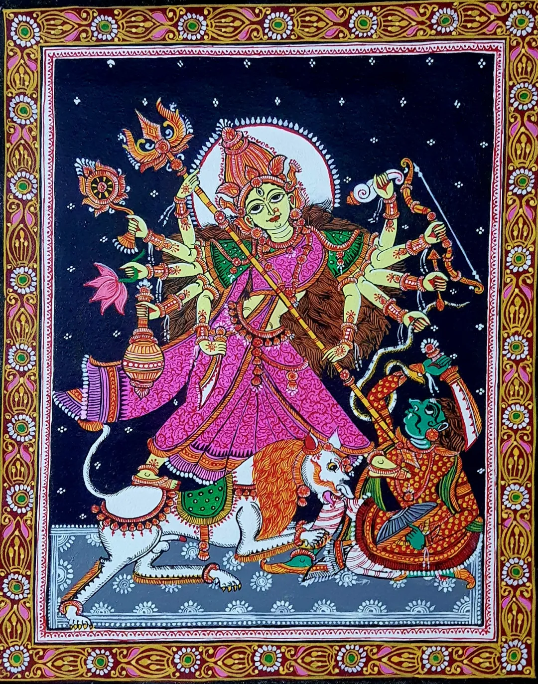 Goddess Durga Slaying Mahishasura (15.7 × 18.5 Inches)