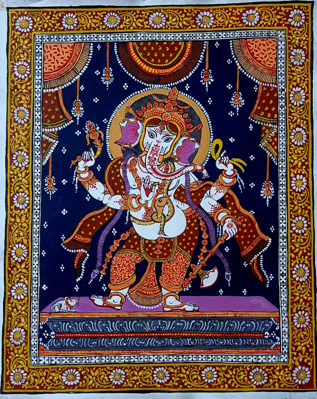Lord Ganesha Traditional Pattachitra Painting(15.7 × 18.5 Inches)