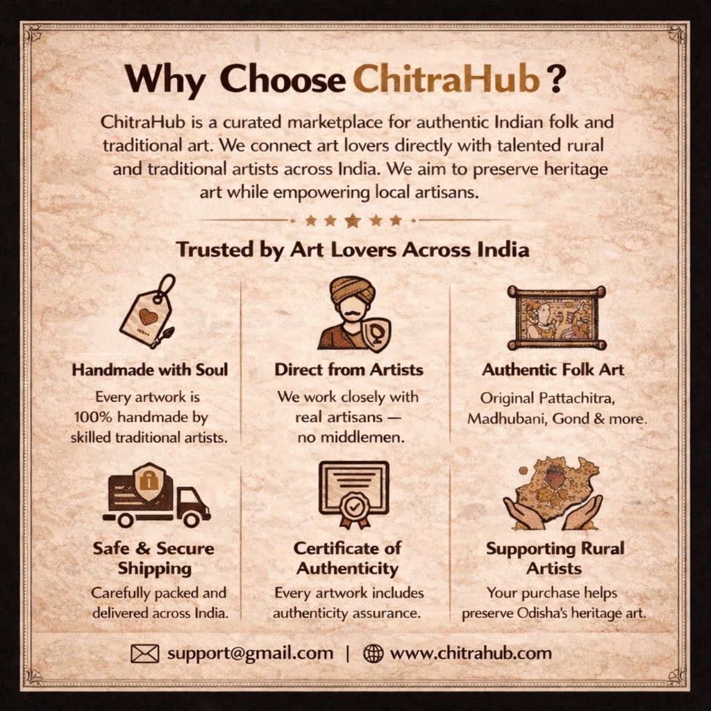 Lord Shiva Pattachitra Painting with Nandi (15.7 × 18.5 Inches)