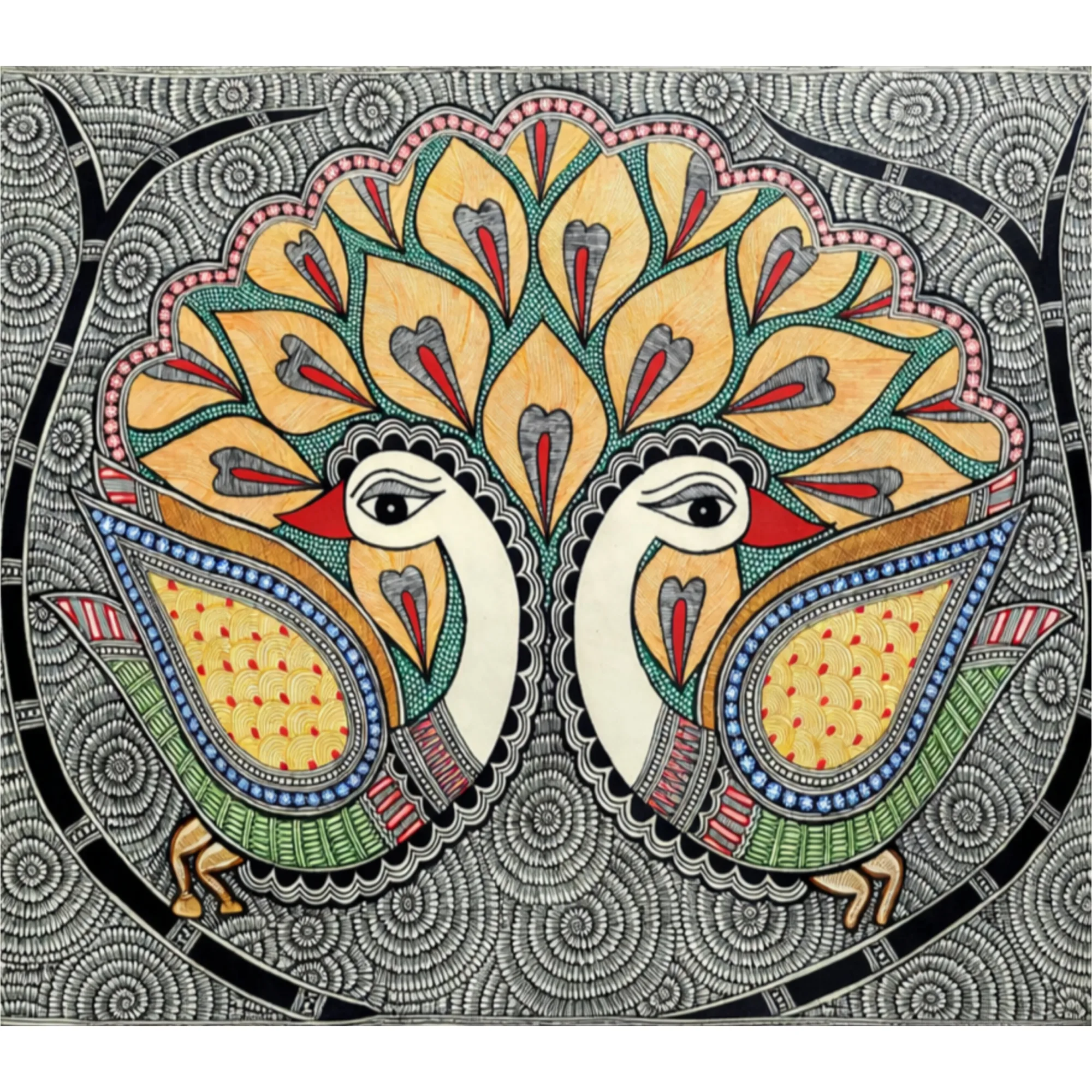 Couple Peacock – Madhubani Painting (Size: 11 x 15 inches)