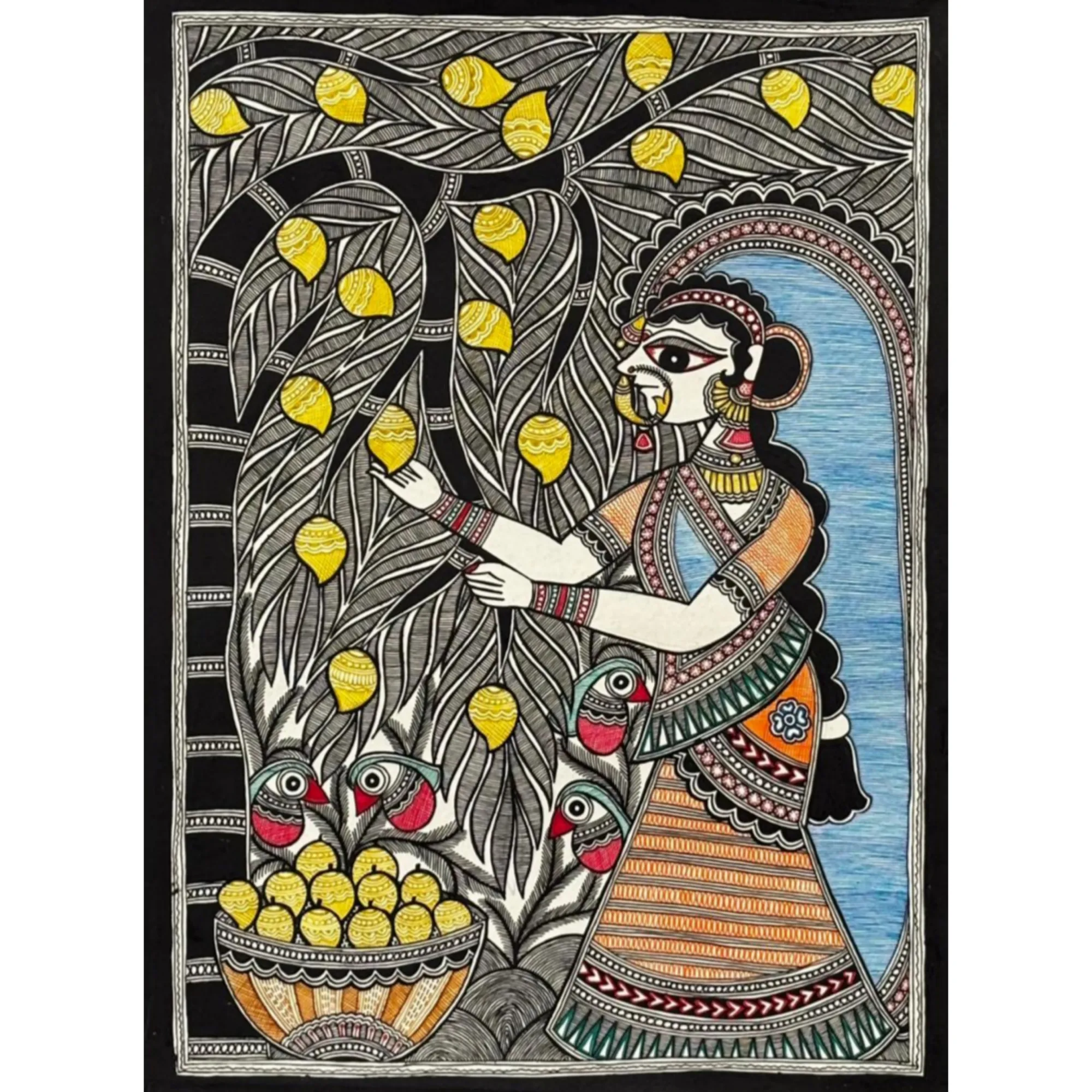 Village Woman – Madhubani Painting (Size: 15 x 11 inches)