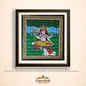Lord Shiva Pattachitra Painting with Nandi (15.7 × 18.5 Inches)
