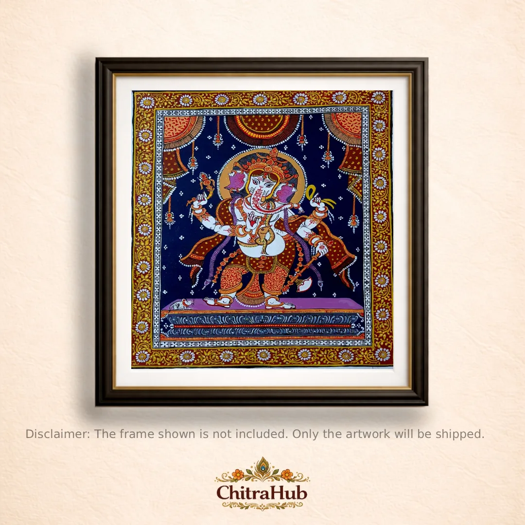 Lord Ganesha Traditional Pattachitra Painting(15.7 × 18.5 Inches)