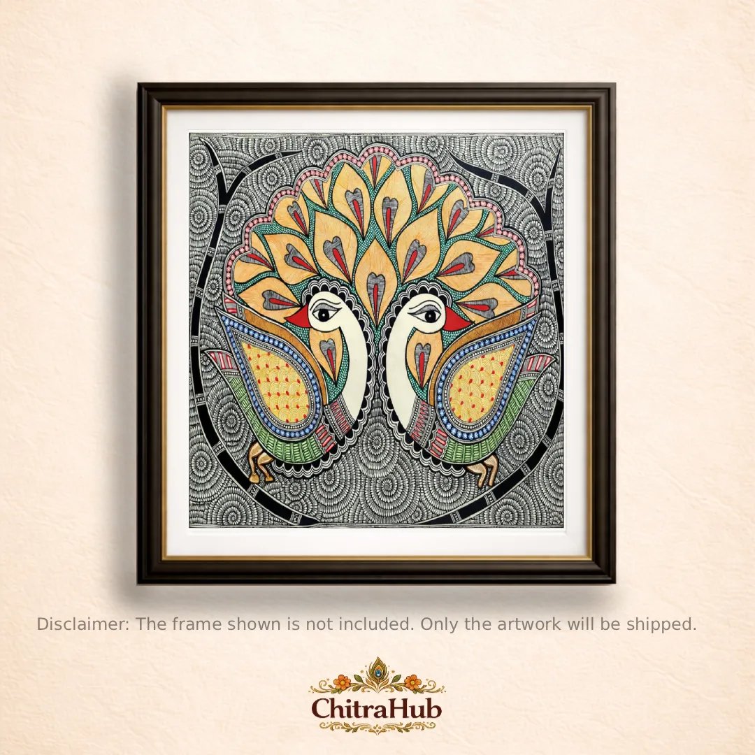 Couple Peacock – Madhubani Painting (Size: 11 x 15 inches)
