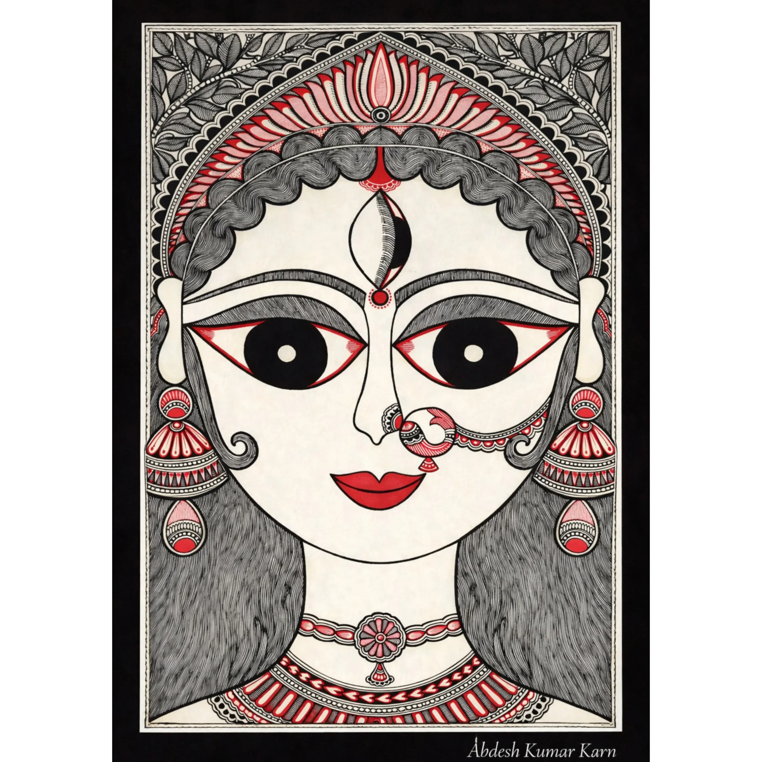 Maa Bhagwati – Original Handmade Madhubani Painting (15 x 11 inches)
