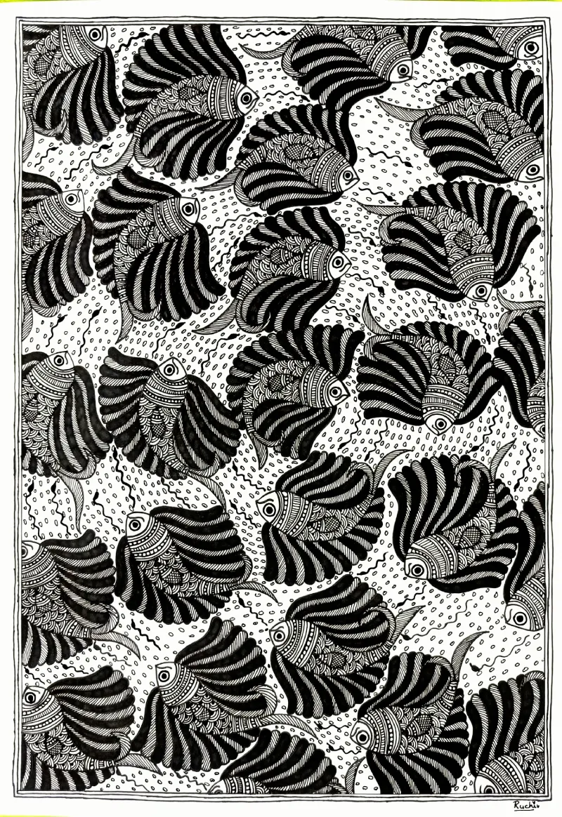 Madhubani Jal Tarang(11.7 × 16.5 Inches)