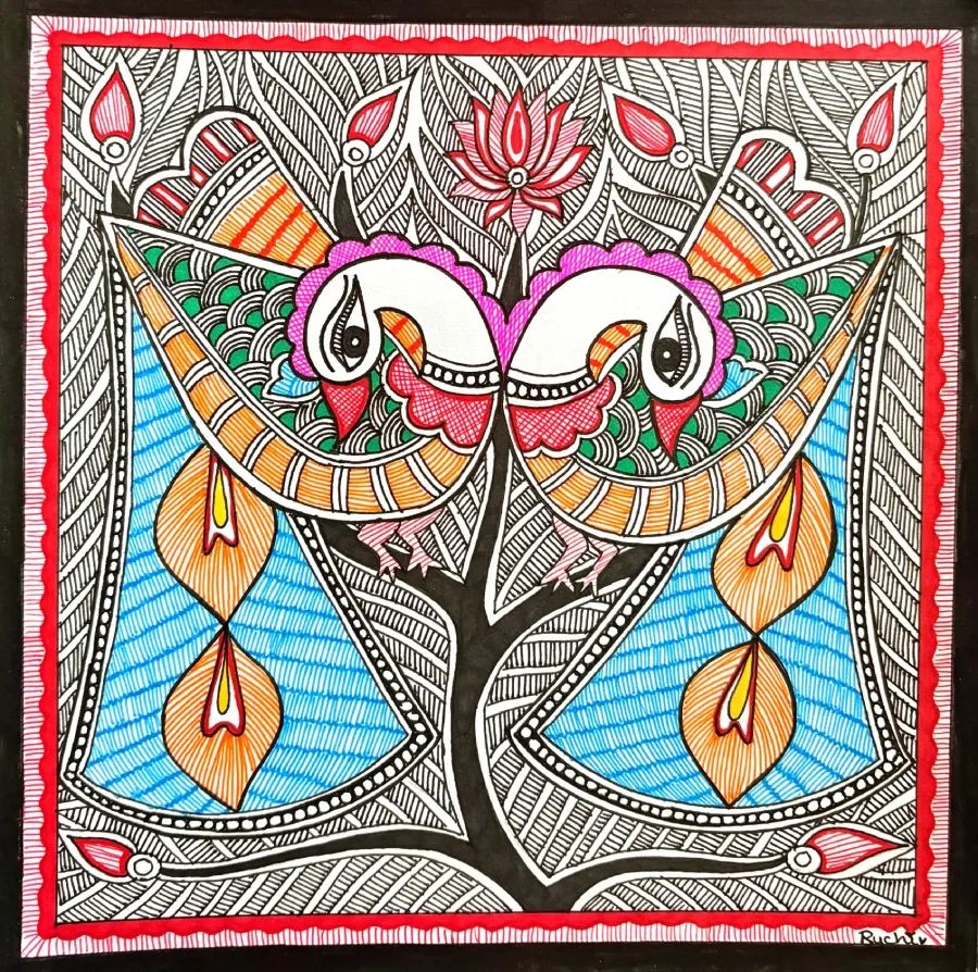 The Eternal Trio: A Mithila Harmony(8.2 × 8.2 Inches Each)