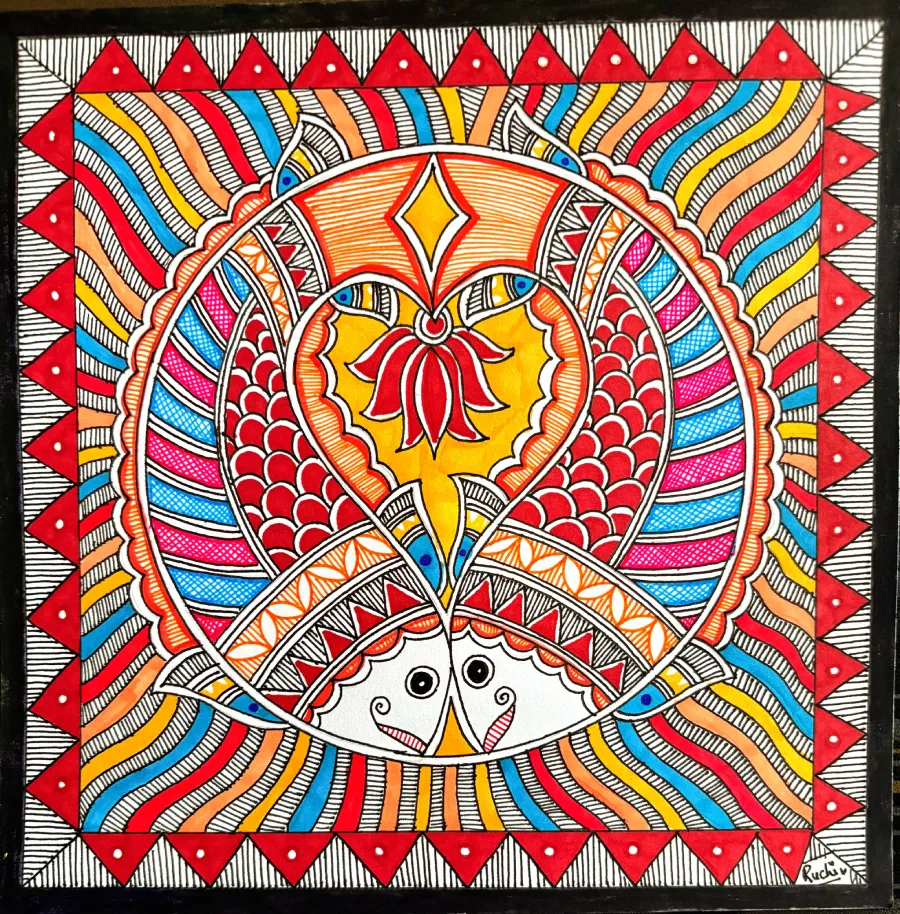 The Eternal Trio: A Mithila Harmony(8.2 × 8.2 Inches Each)