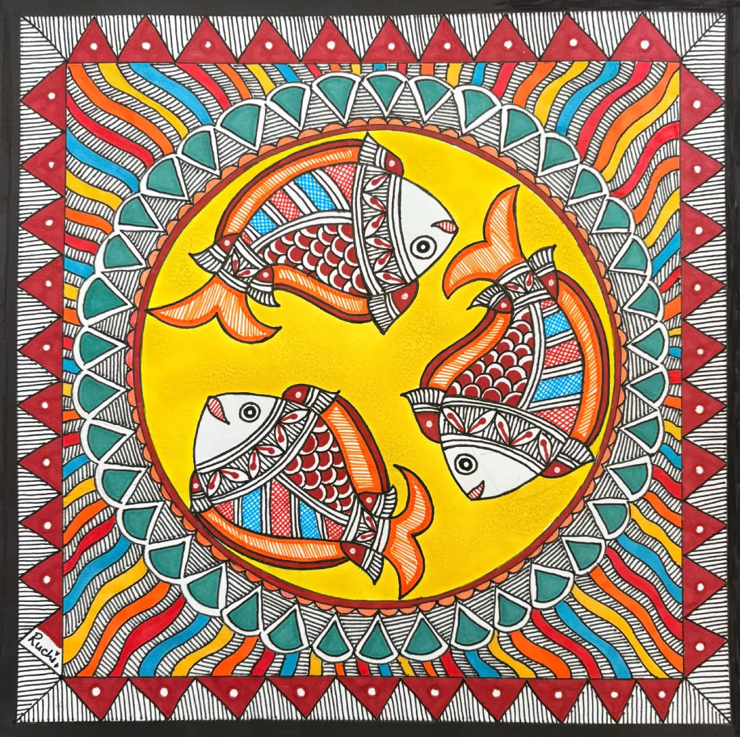 The Eternal Trio: A Mithila Harmony(8.2 × 8.2 Inches Each)