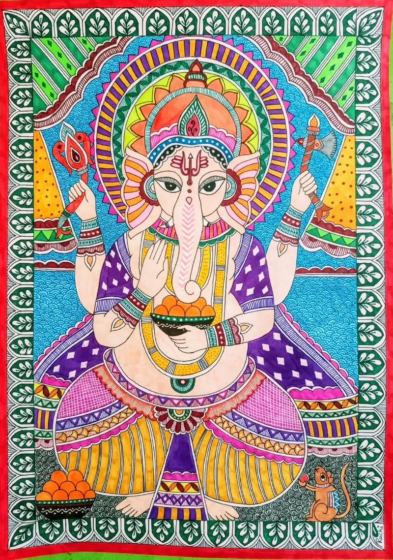 Ganpati Madhubani(11.7 × 16.5 Inches)