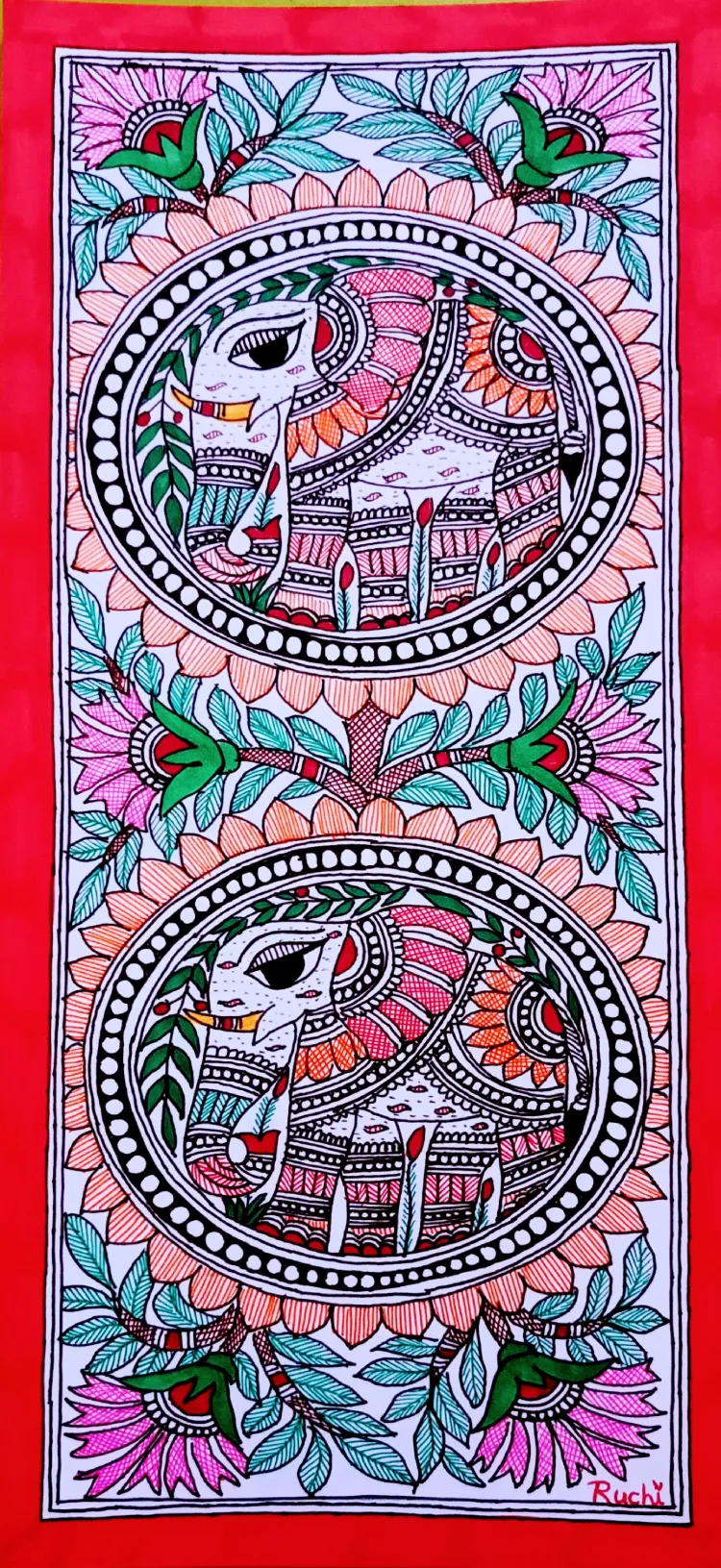 Sacred Echoes of Mithila(11.7 × 5.5 Inches (Each)