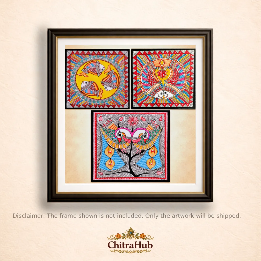 The Eternal Trio: A Mithila Harmony(8.2 × 8.2 Inches Each)