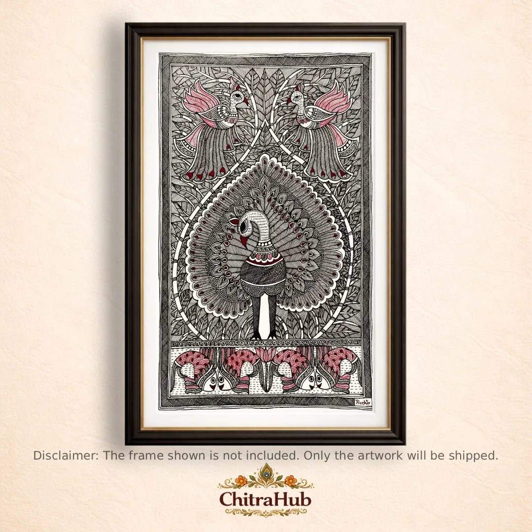 Madhubani Symphony in Feathers(11.7 × 16.5 Inches)