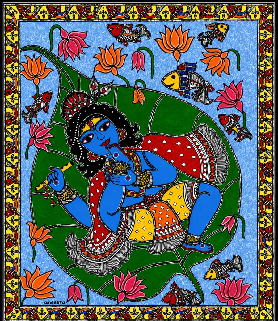 Bal Krishna on Lotus Leaf_29.5 × 39 cm (11.6 × 15.3 inches approx.)