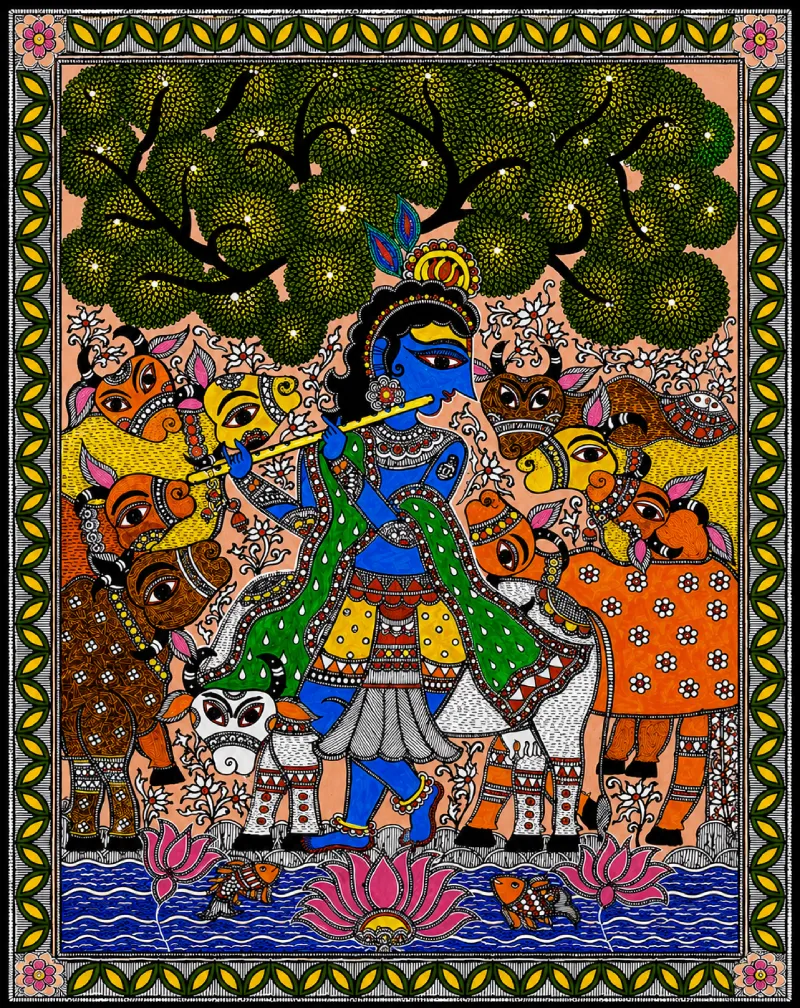 Krishna with Sacred Cows_29.5 × 39 cm (11.6 × 15.3 inches approx.)