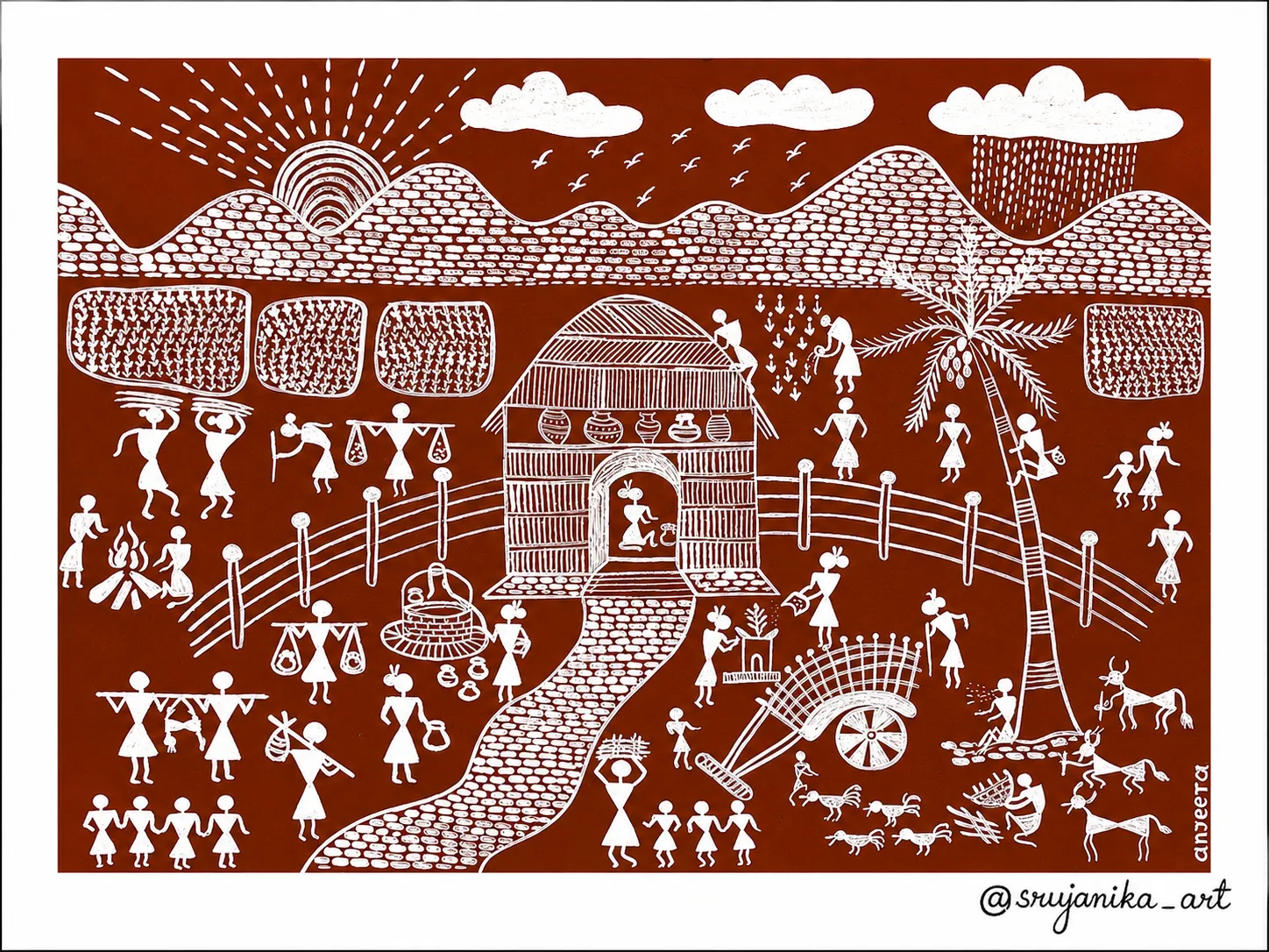 Tribal Village Life 29 × 39 cm (11.4 × 15.3 inches approx.)