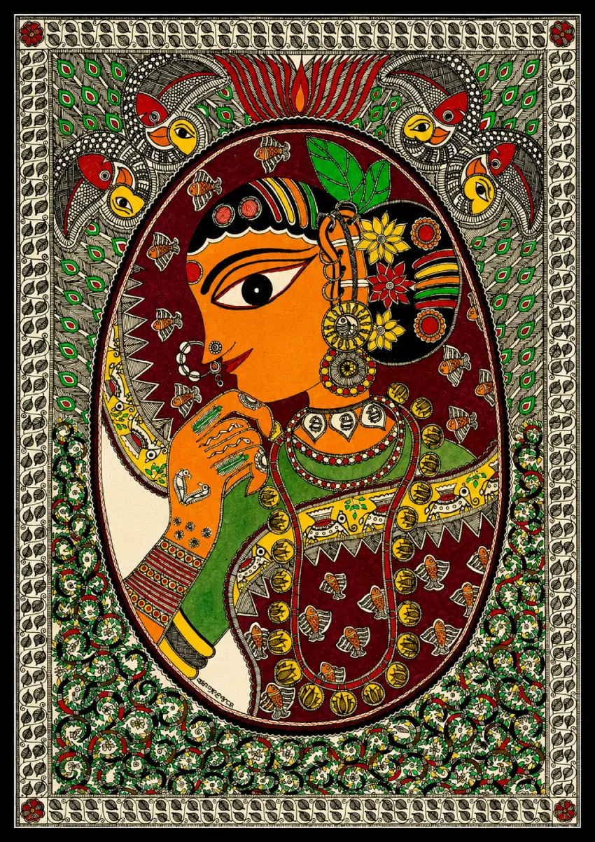 Tribal girl in Mithila (22 × 15 inches)