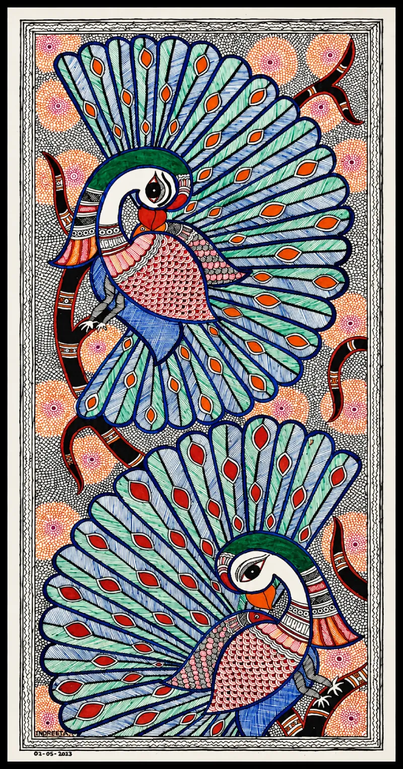 Twin Peacocks – Dance of Elegance and Harmony (24.5 × 59 cm)