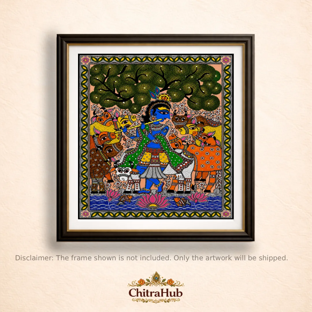 Krishna with Sacred Cows_29.5 × 39 cm (11.6 × 15.3 inches approx.)