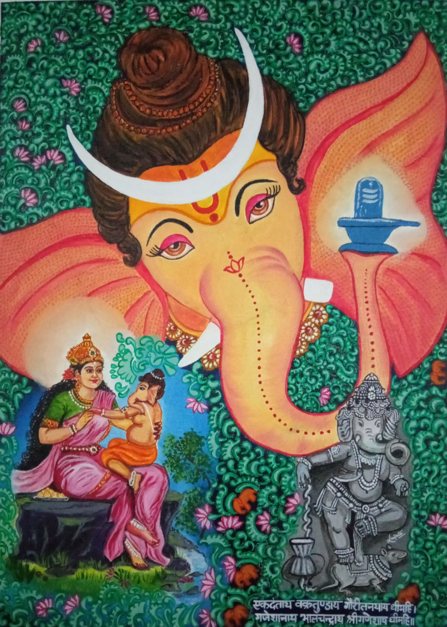 Maa Parvati Sang Baal Ganesh – Divine Motherly Love (18 × 24 inches)