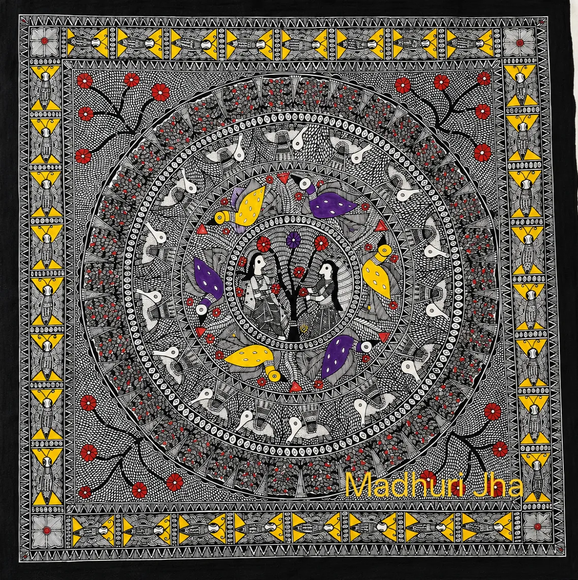 Raja Salhesh and Rani Chandravati – Eternal Love of Mithila (24 × 24 inches)