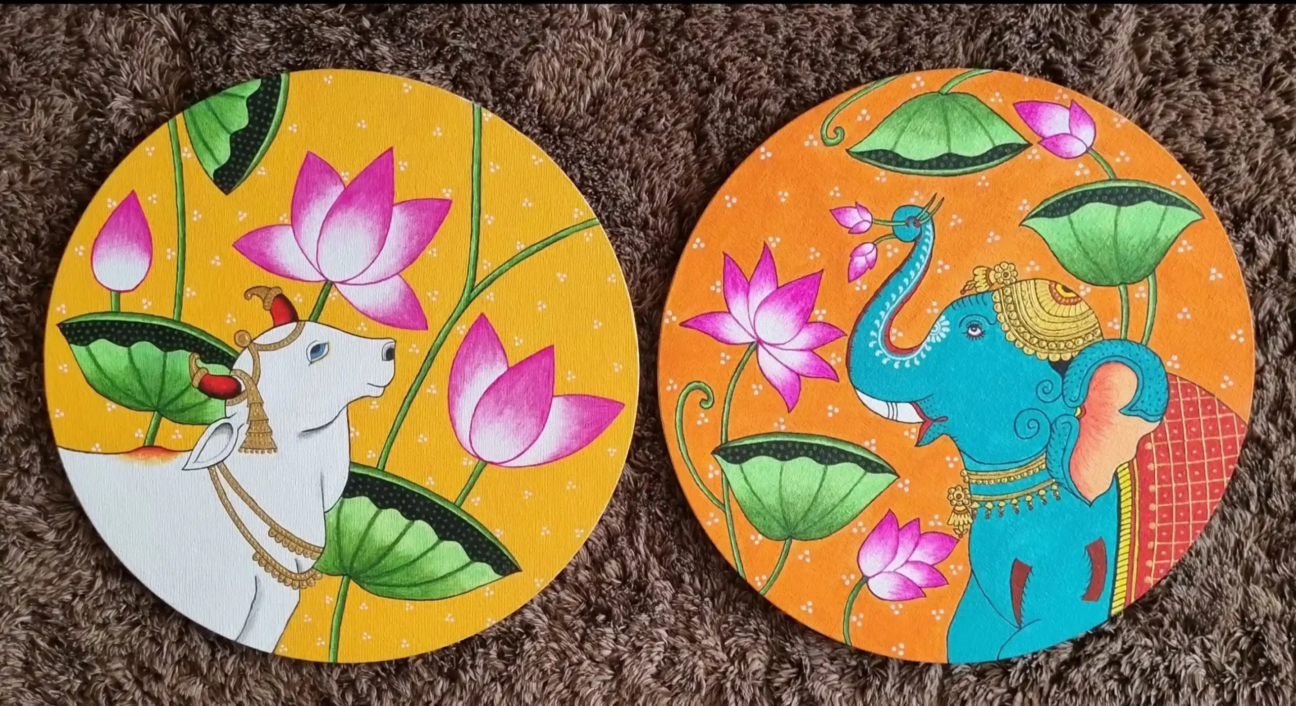 Pichwai Paintings – Sacred Symbols of Nathdwara (30 cm Diameter (each painting)