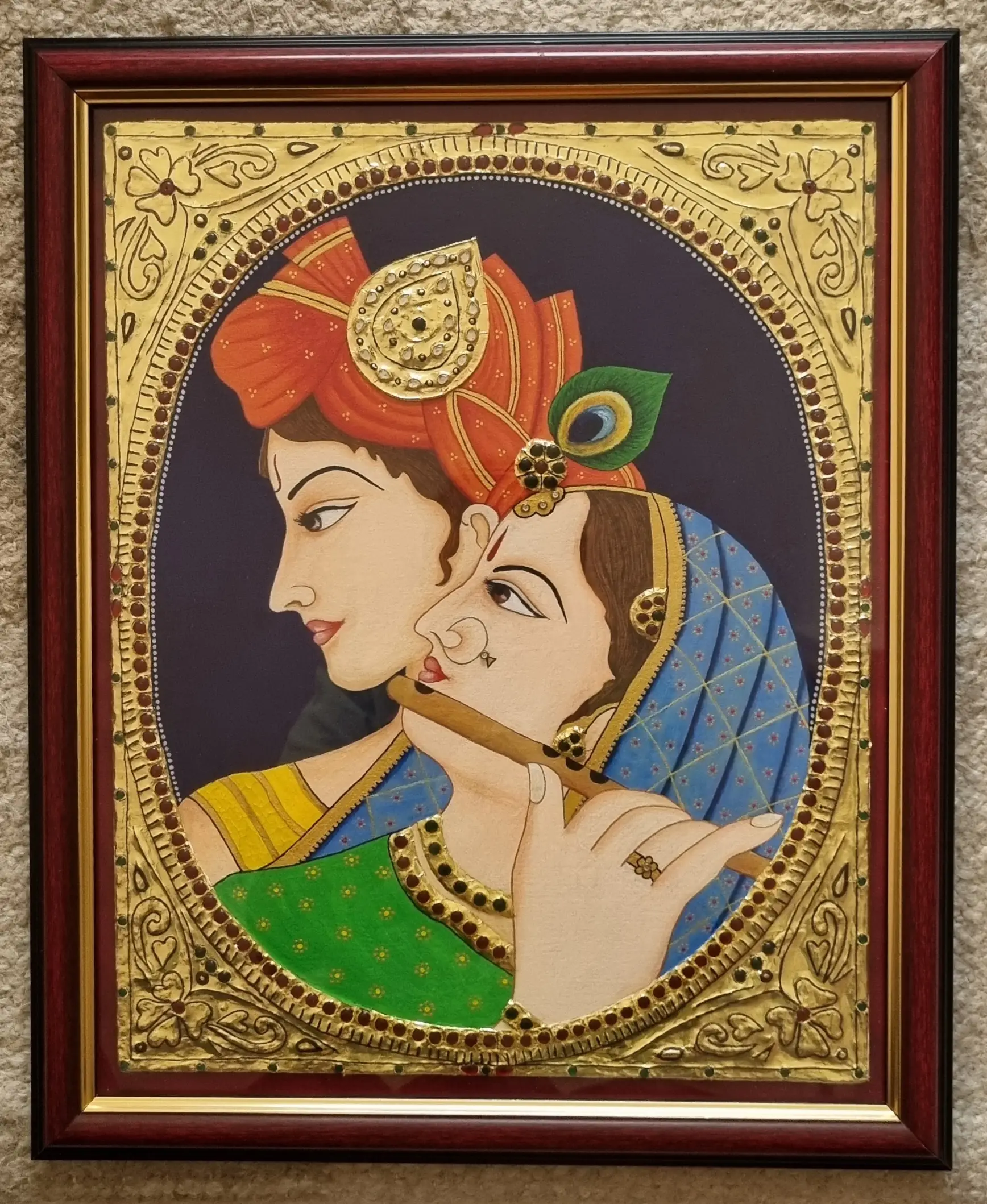 Celestial Love – Radha Krishna in Tanjore Style (45 × 37 cm)