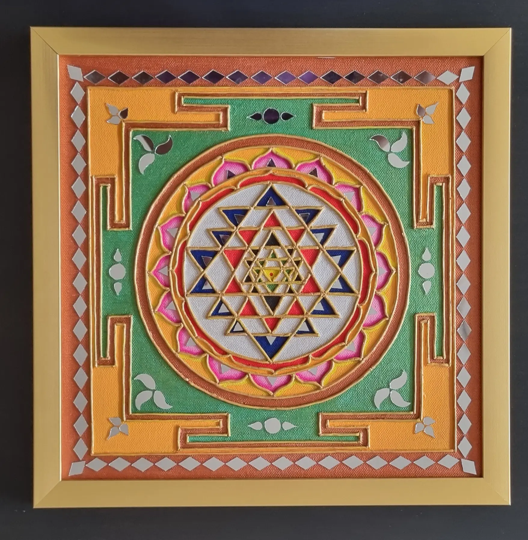 Clay & Cosmos – Sri Yantra in Lippan Art (30 × 30 cm)